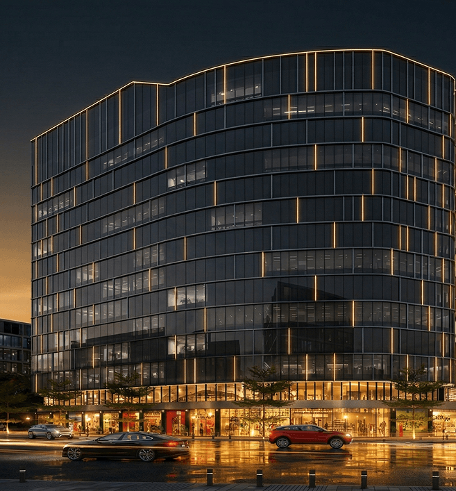 24 High Zennith commercial tower at night, from the official project gallery.